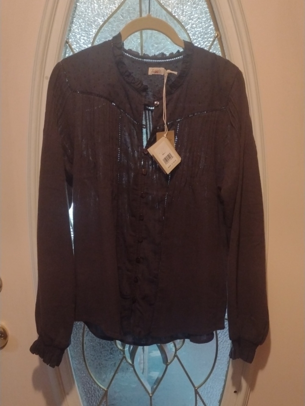 Faherty Brown Ruffle-Trim Button Front Blouse - Picture 1 of 6